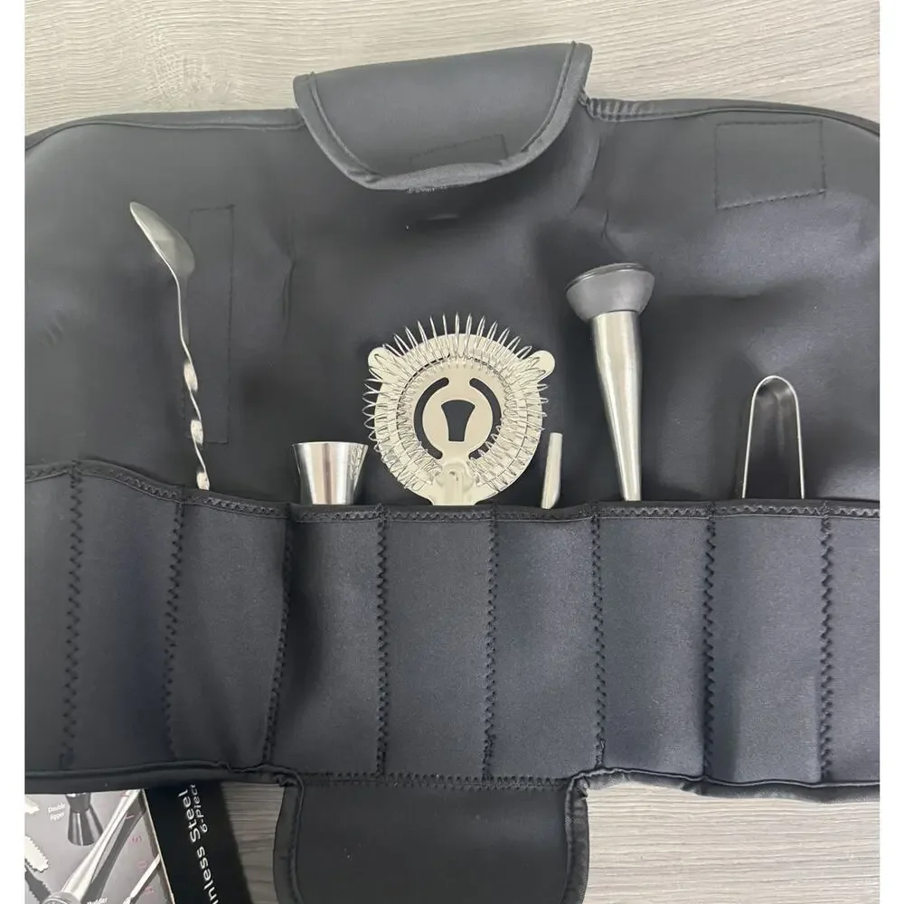 Wine Enthusiast Stainless Steel Essential Bar Tool Set 6 piece & Carry Case